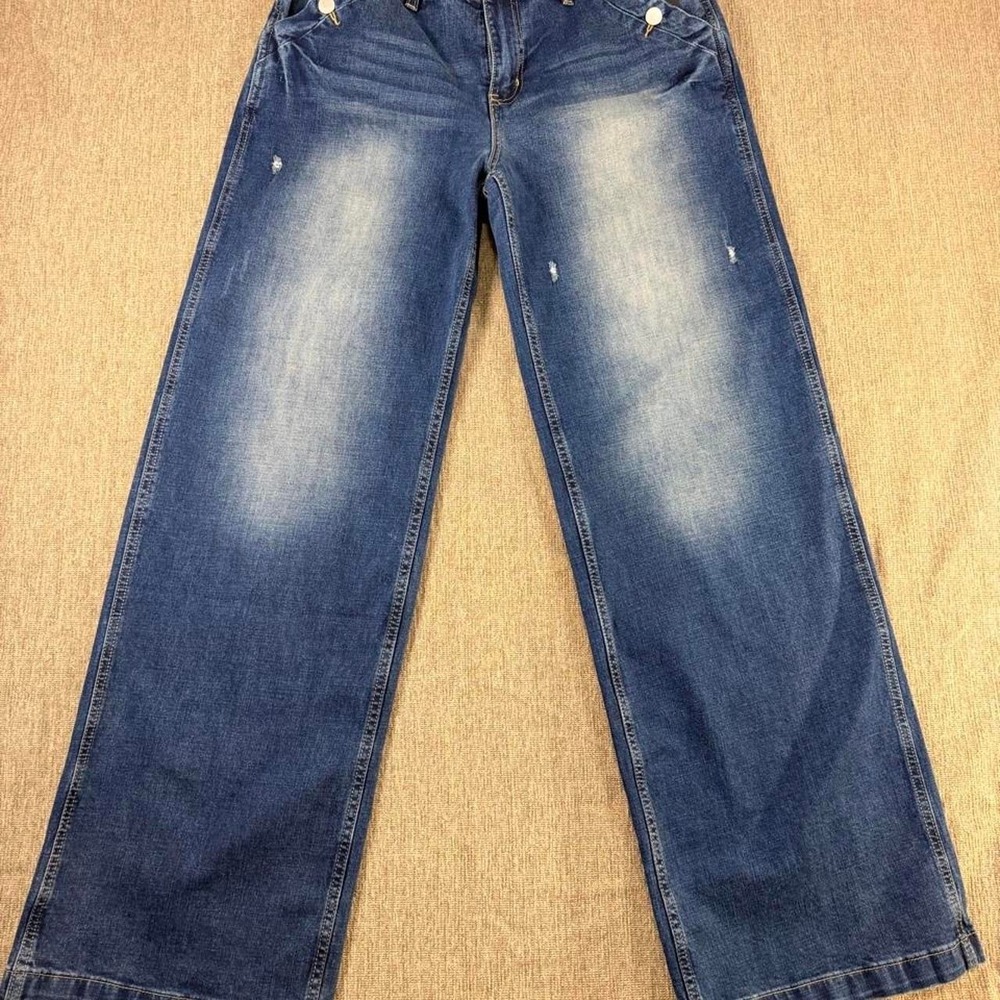 Flamingal NWT High Waisted Wide Leg Distressed Denim Jeans Large